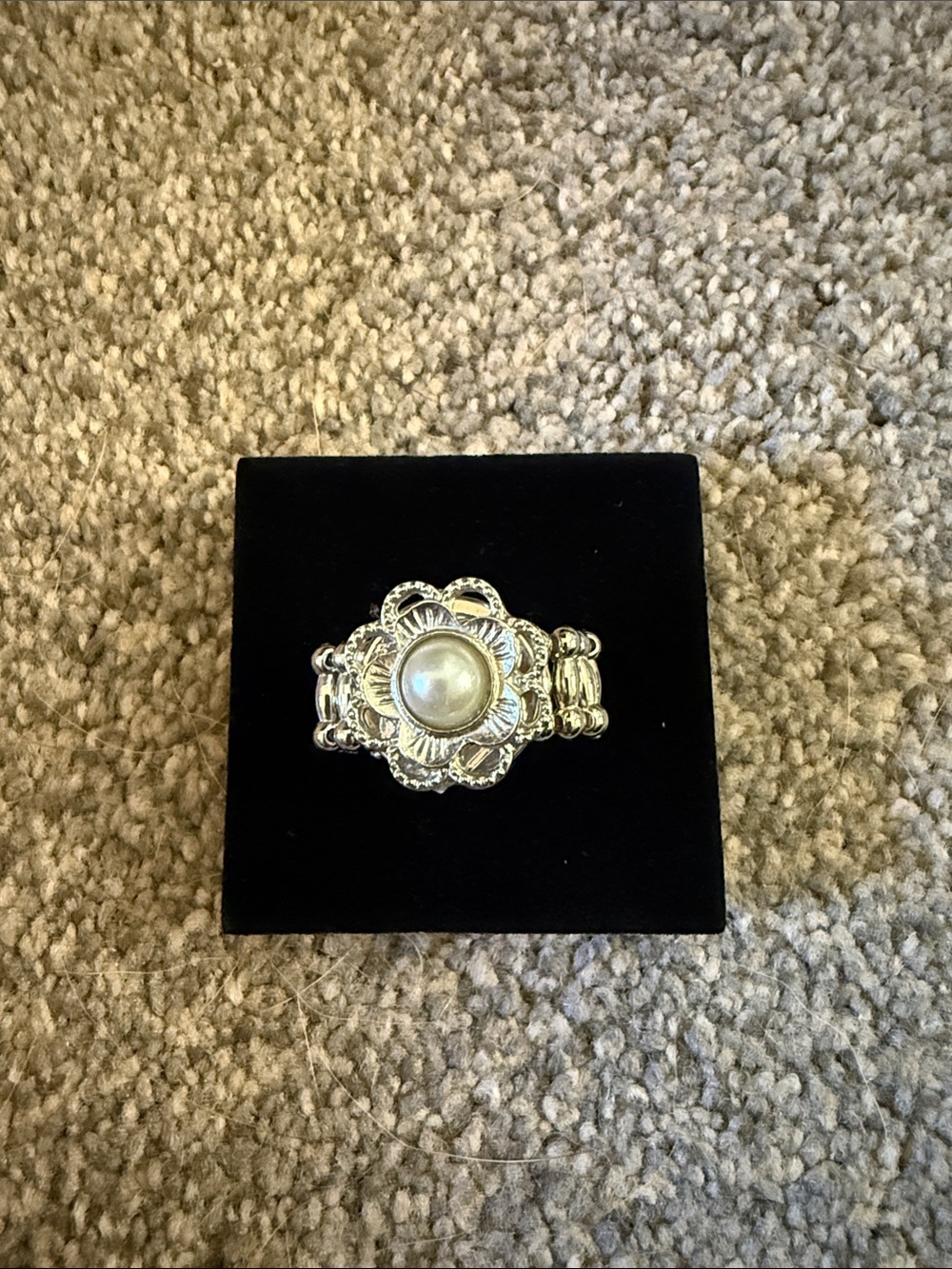 Silver Floral Pearl Stretch Ring - Women Jewelry